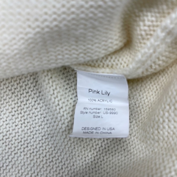 Pink Lily Cream Fair Isle Knit Sweater Size L Mock Neck Long Sleeve - Picture 3 of 6